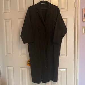 Vintage 80s Denim Oversized Coat Dolman Sleeve Distressed Black Big Pockets M/L